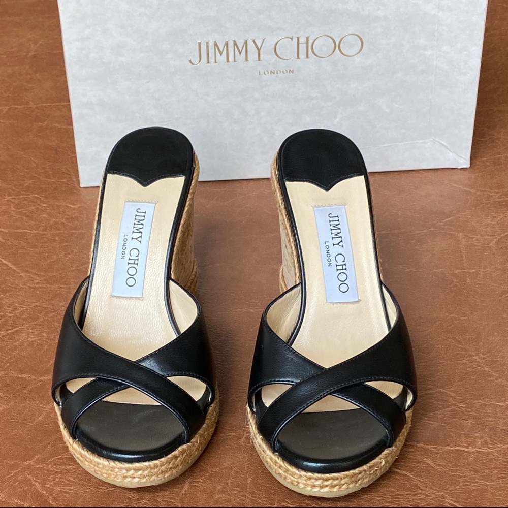 Jimmy Choo Almer Black Leather Wedges 36.5 - Picture 4 of 17